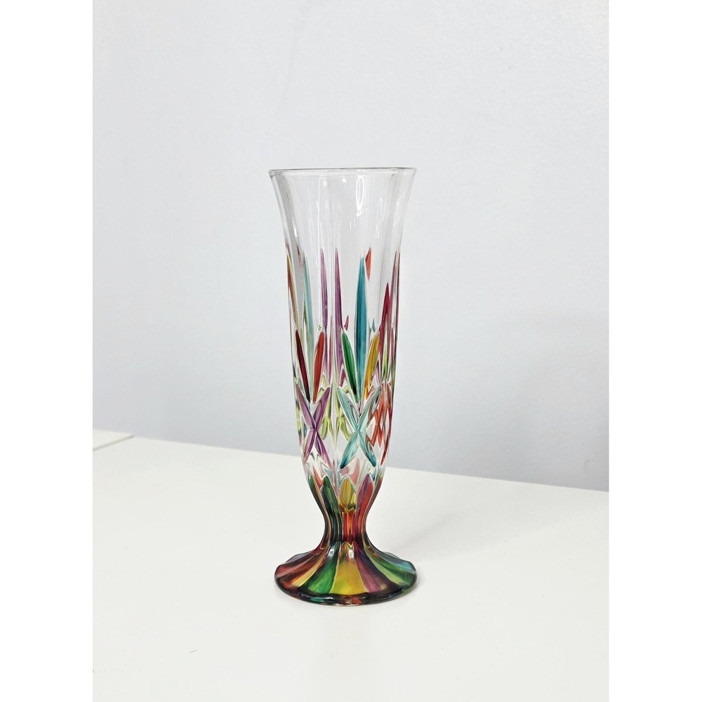 Vintage Rainbow Due Zeta Venezia Hand-Decorated Italian Art Glass Bud Vase